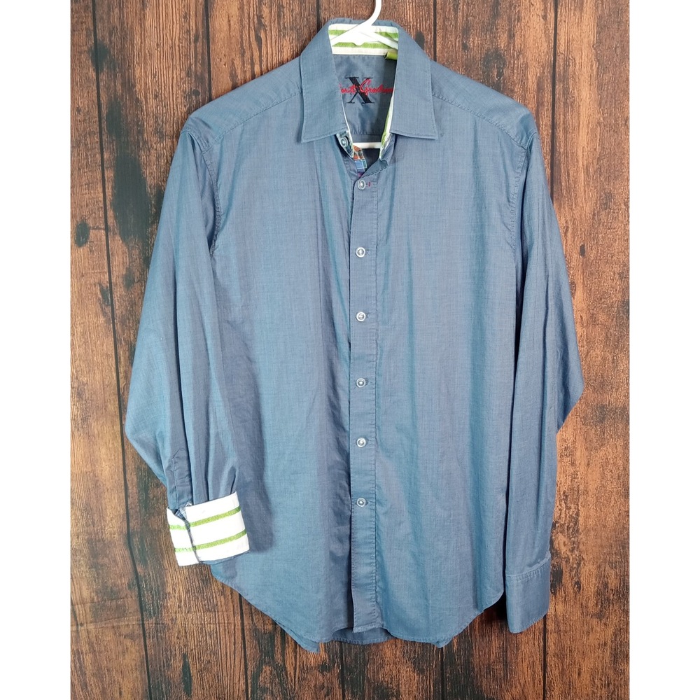Robert Graham X Blue Tailored Fit Button Up Shirt Mens Small Contrast Cuffs